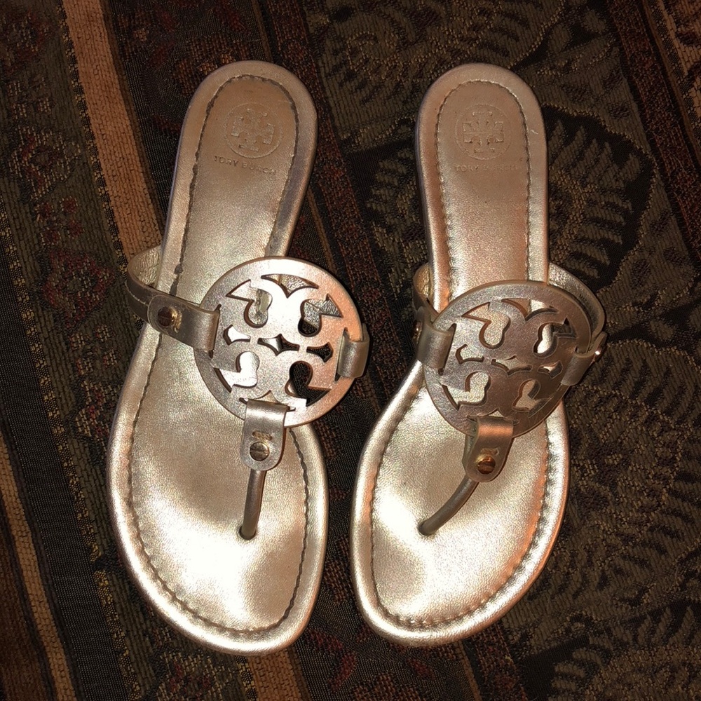Authentic Pewter Tory Burch  Miller sandals